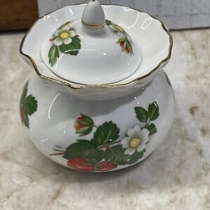 Heirloom Bone China  England strawberry patch  lidded dish